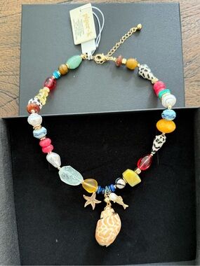 Piper & Scoot Multicolor Beaded Shell Charm Necklace